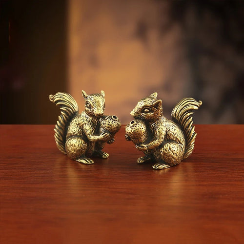 Brass Squirrel Sat With Acorn