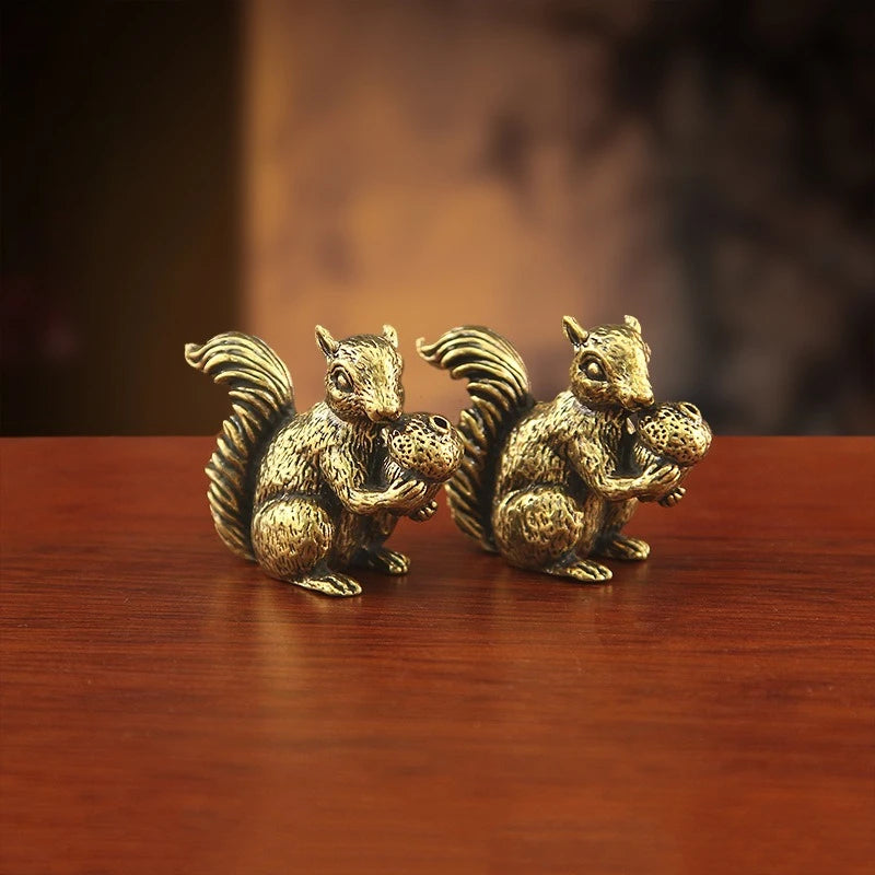 Brass Squirrel Sat With Acorn
