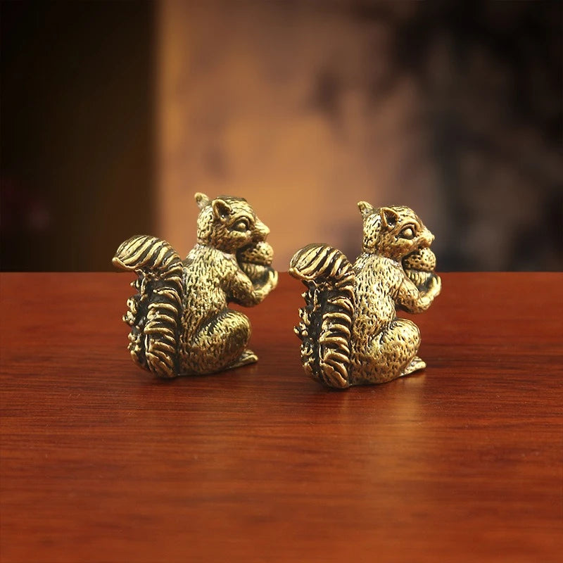 Brass Squirrel Sat With Acorn
