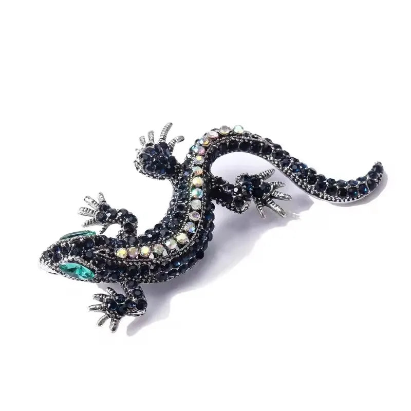 The Glittering Lizard Brooch in black