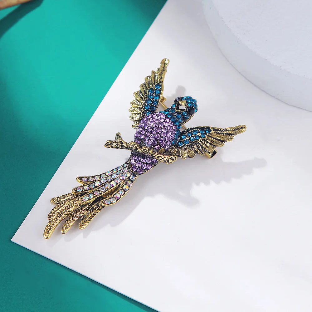 The Bird of Paradise Brooch on teal and white