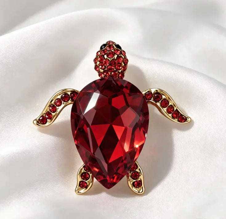 The Jewelled Sea Turtle Brooch in red