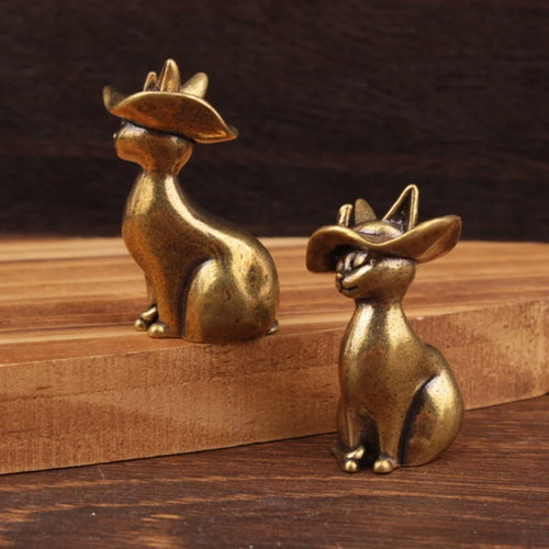 Brass cat tea pet ornament, alternate angle