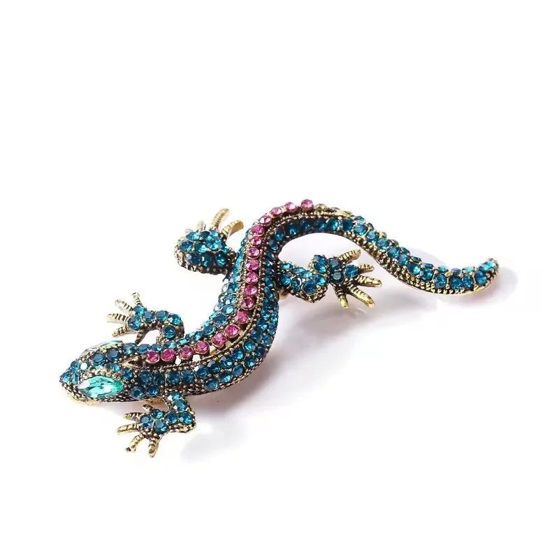 The Glittering Lizard Brooch in blue