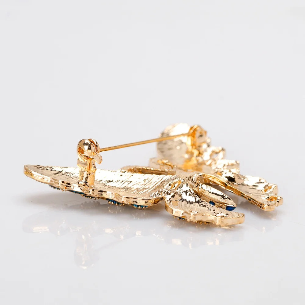 The Stained Glass Butterfly Brooch, side view showing the pin fastening